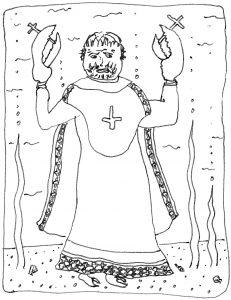 Middle Ages' engraving: sea abbot